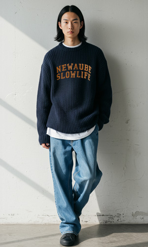 세일러 자가드 니트 네이비