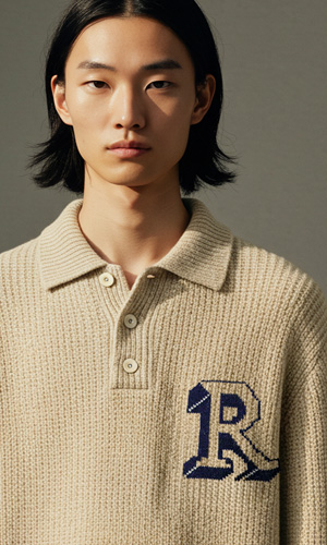 디멘셔널 로고 카라 울 니트 오트밀