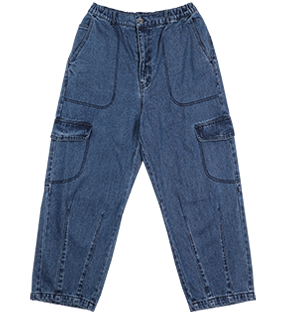 Wide Washed Denim Cargo Pants