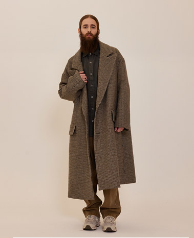 CB OVERSIZE CHECK SINGLE LONG COAT (BROWN)
