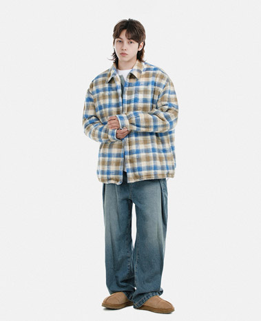 Floyd Wool Checkered Quilting Jumper Olive