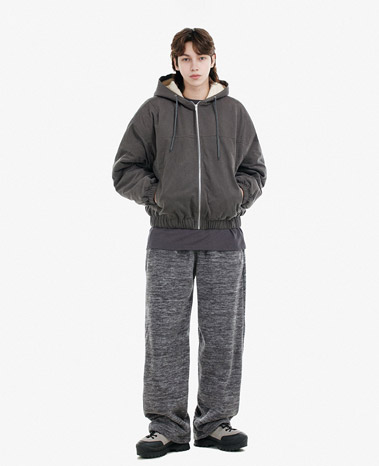 Heritage Washing Wool Padding Hooded Zip-Up Charcoal