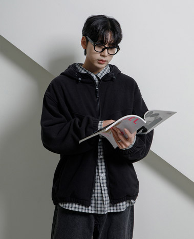 Essential Fleece Hooded Zip-Up Black