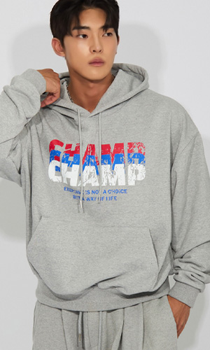 3컬러 챔프 오버핏 후드티_그레이
