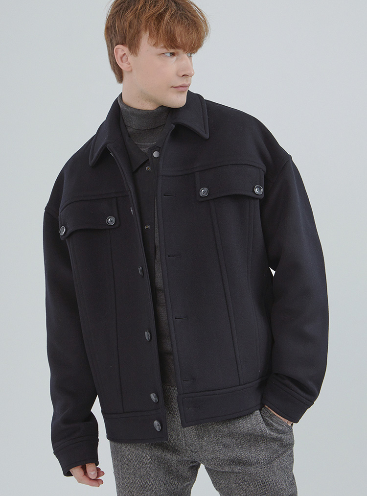 울 블렌드 블루종 코트_블랙