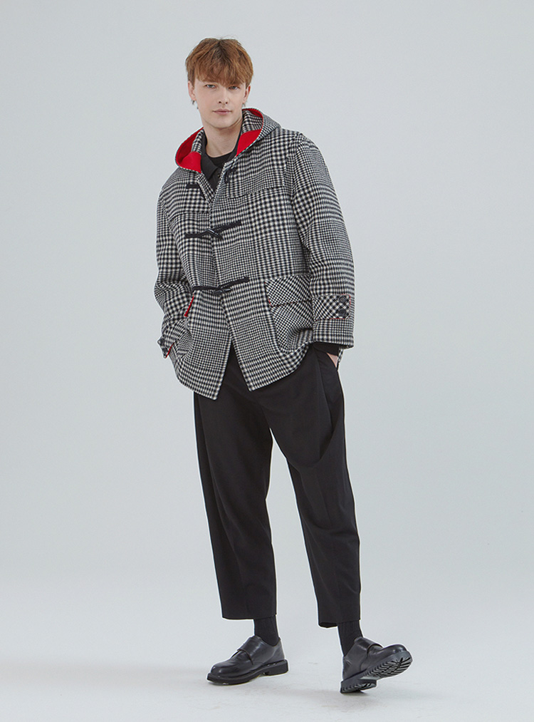 울 블렌드 더플 숏코트_체크