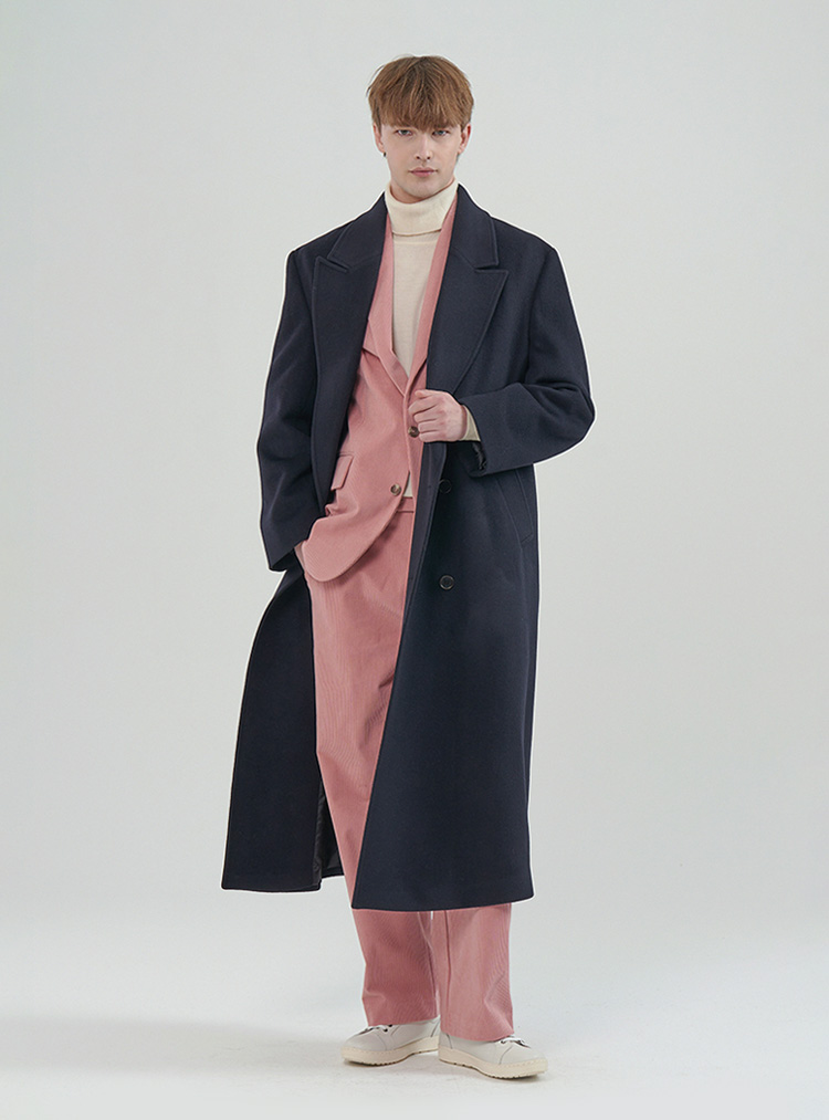 프리미어 울 더블 롱코트_네이비