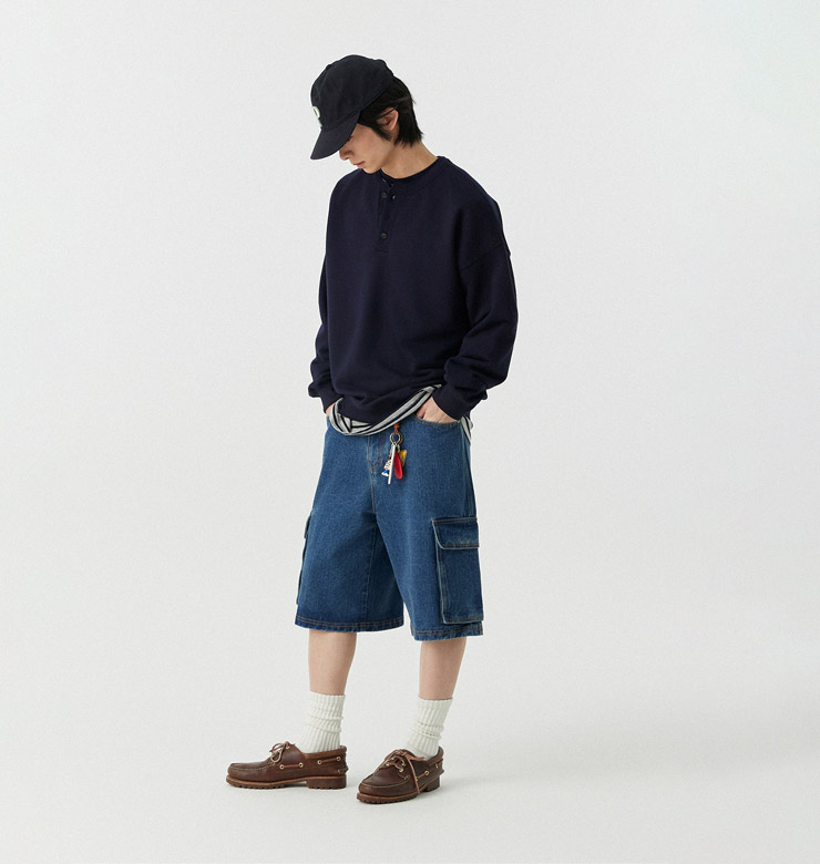 와플 헨리넥 맨투맨_네이비