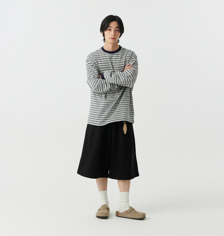 멀티 스트라이프 롱슬리브 티셔츠_그레이