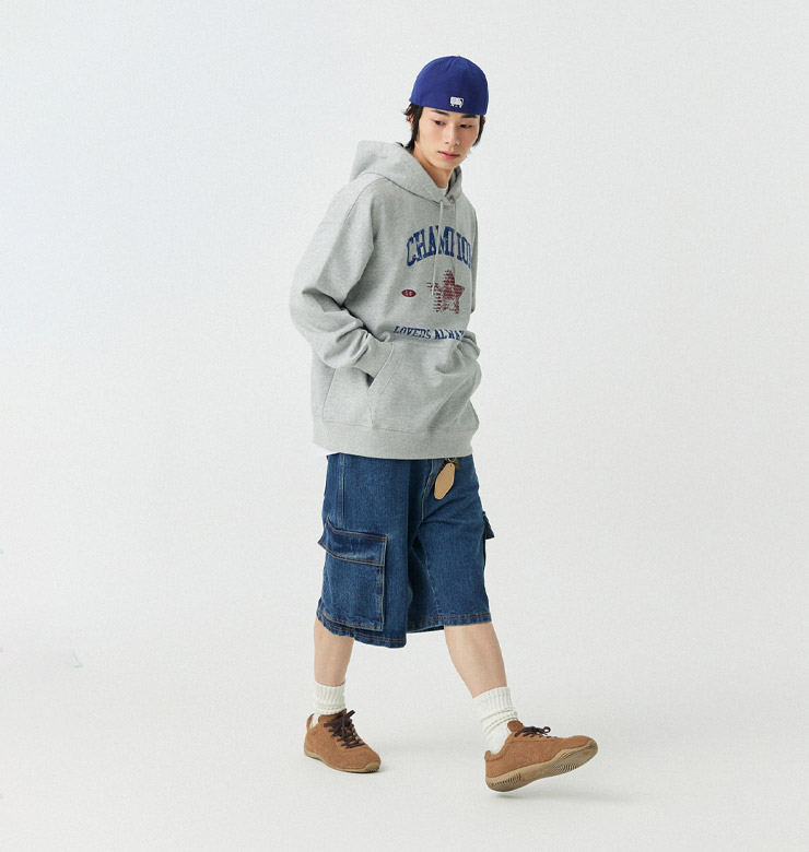챔피온 러버스 후드티_멜란지 그레이