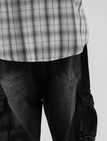 1092 파라슈트 카고 데님팬츠 흑청