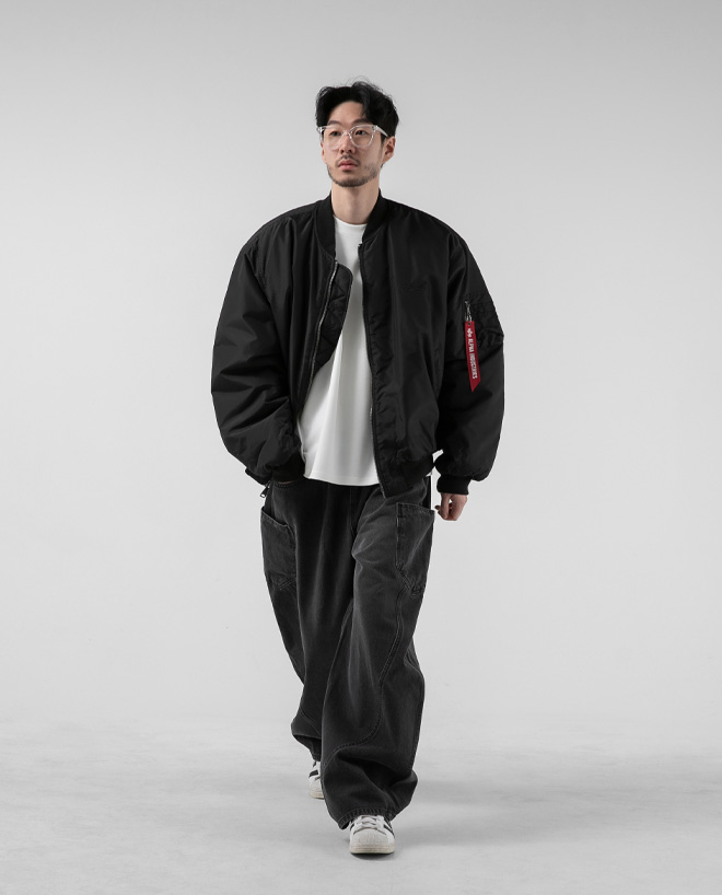 1094 사이드포켓 절개 벌룬 데님팬츠 흑청