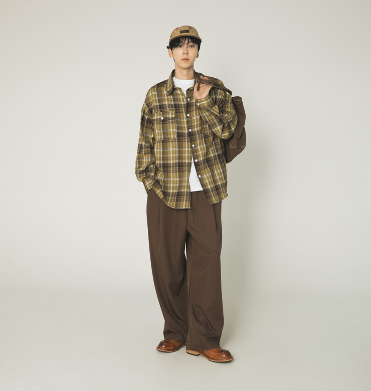 76 사이드턱 와이드 슬랙스 브라운