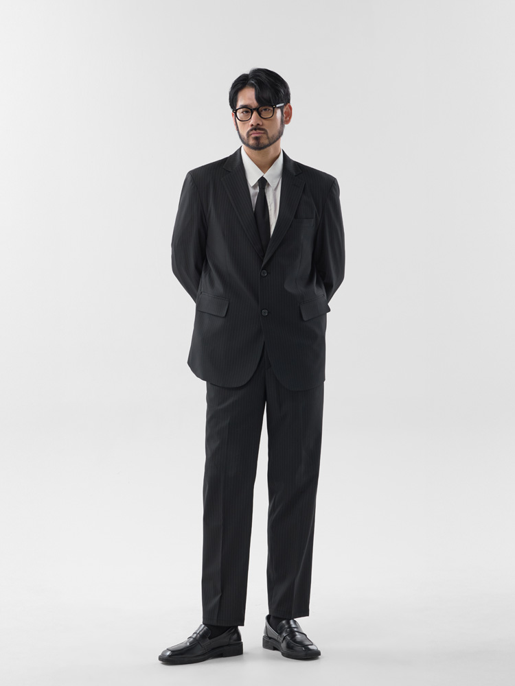 모던 스트라이프 블레이저 셋업 블랙