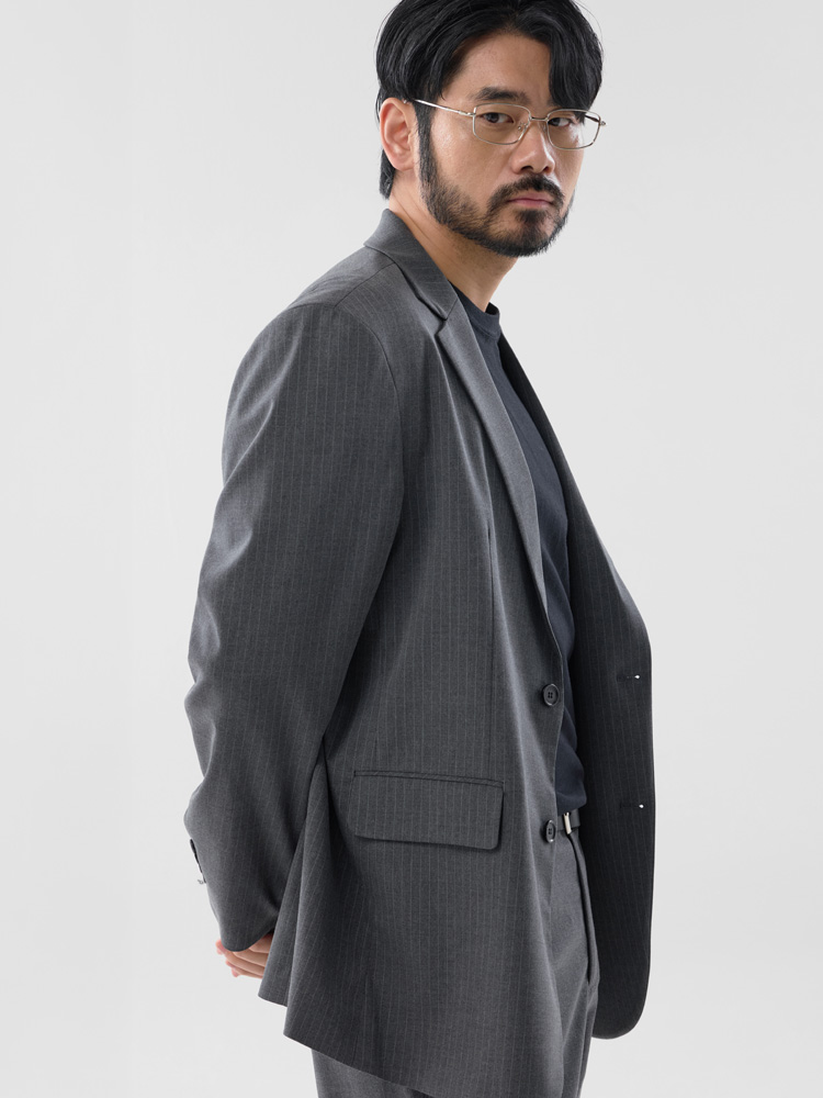 모던 스트라이프 블레이저 셋업 그레이