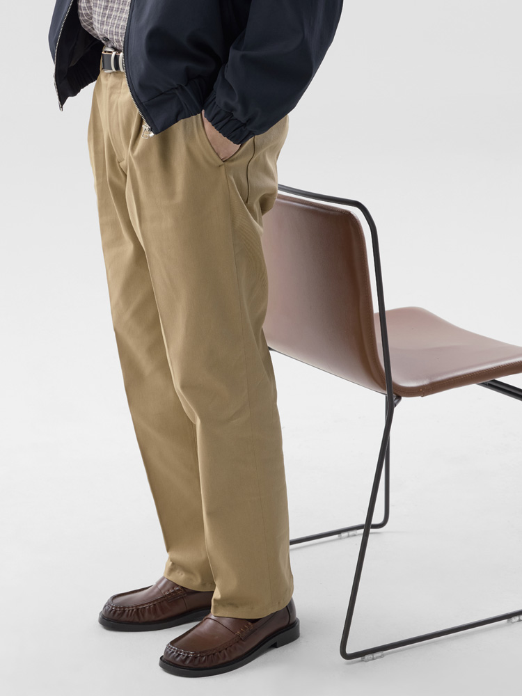원턱 레귤러핏 코튼 팬츠 베이지