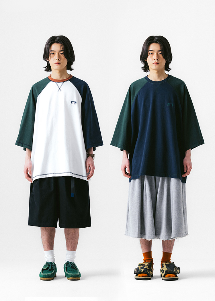 Color Block Raglan 7 Sleeve - Green & Navy