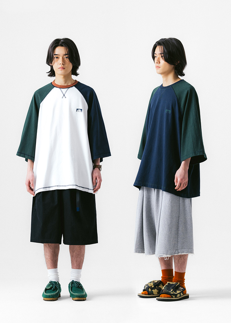 Color Block Raglan 7 Sleeve - Green & Navy