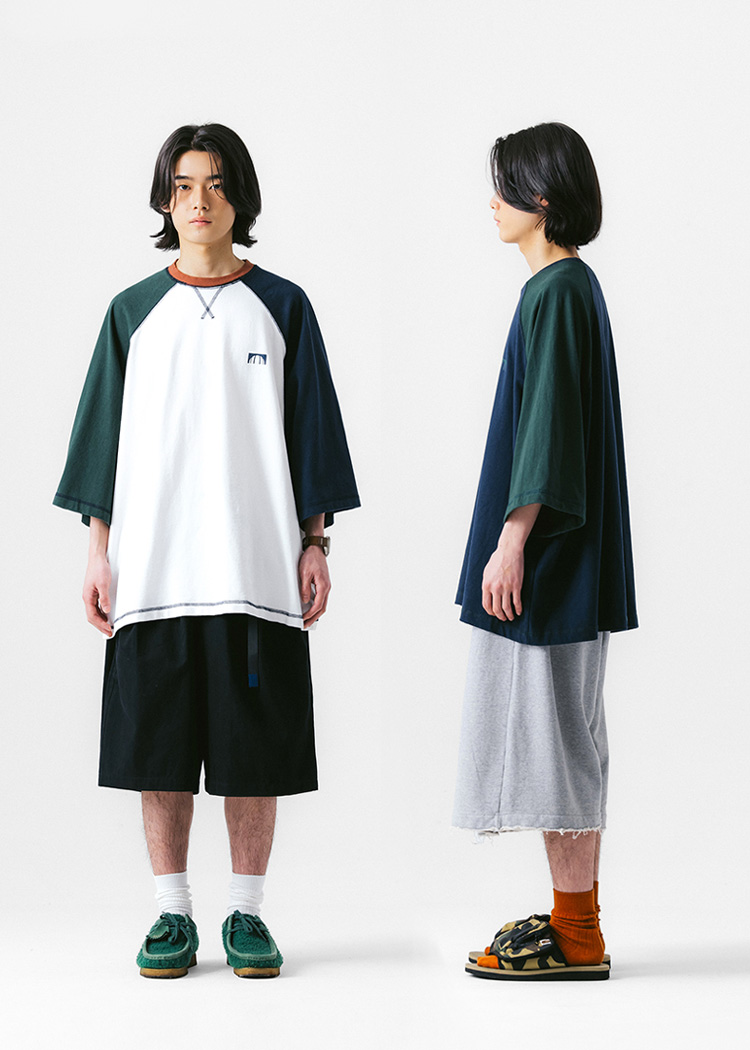 Color Block Raglan 7 Sleeve - Green & Navy