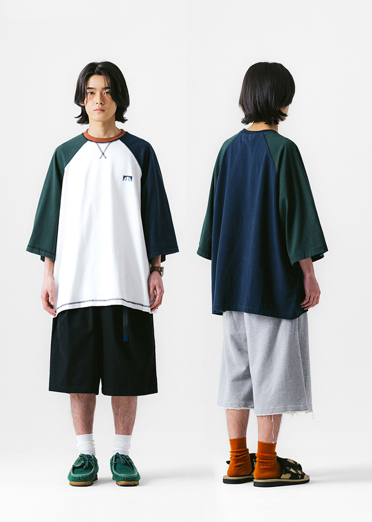 Color Block Raglan 7 Sleeve - Green & Navy