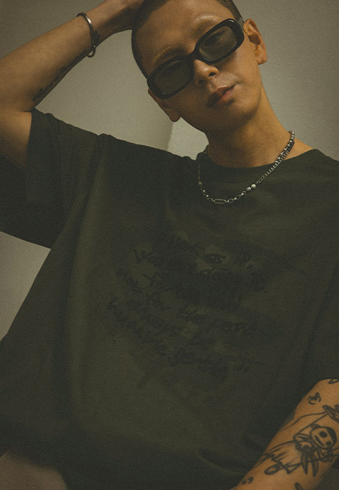 BURNING CAPONE - BC Holy Logo Paint T-shirt 카키