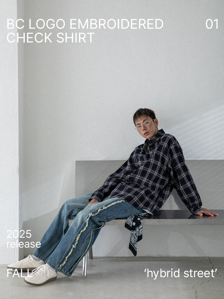 BC 로고자수 체크 셔츠 (NAVY)