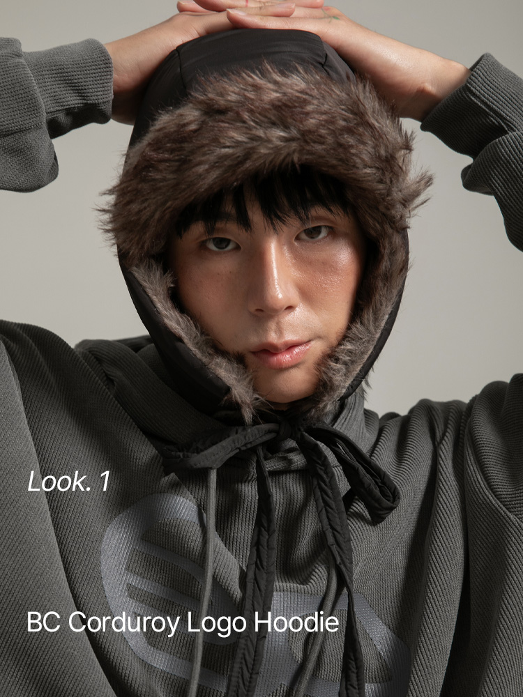 [1+1] BC 코듀로이 로고 후드티 (GRAY)