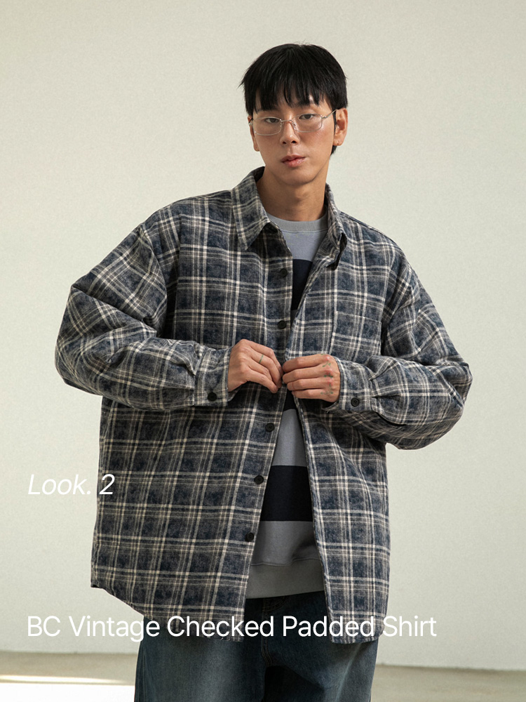 BC 빈티지 체크 패디드 셔츠 (NAVY)