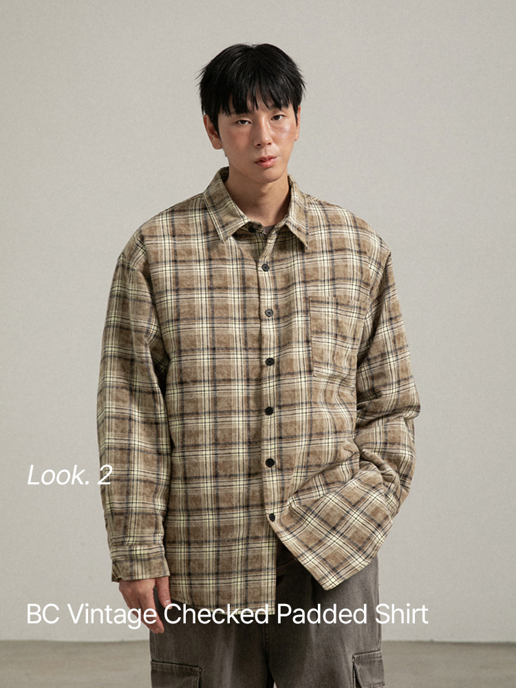 BC 빈티지 체크 패디드 셔츠 (BEIGE)