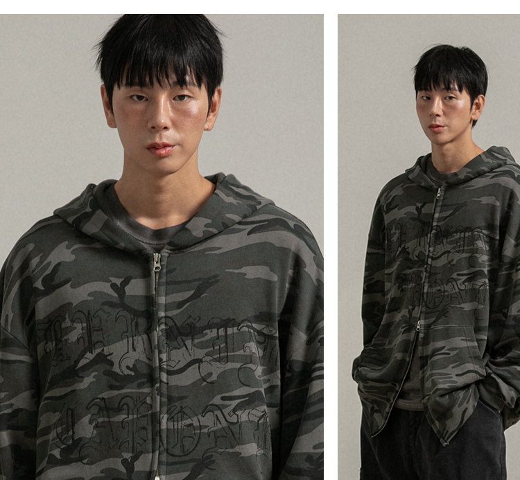 BC 워시드 카모 후드집업 (CHARCOAL)