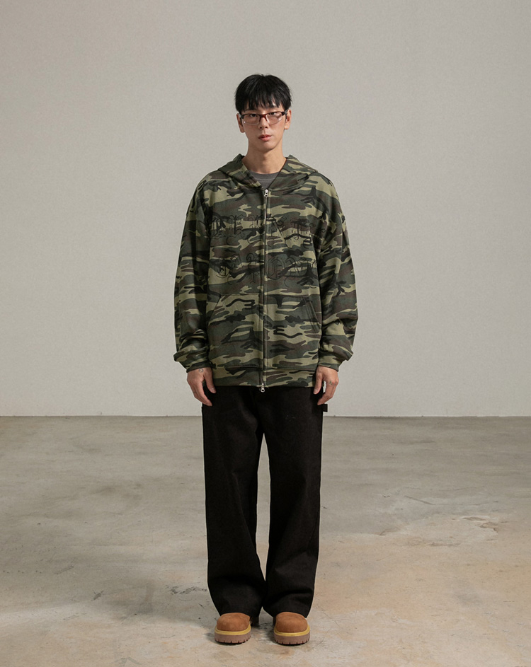 BC 워시드 카모 후드집업 (KHAKI)