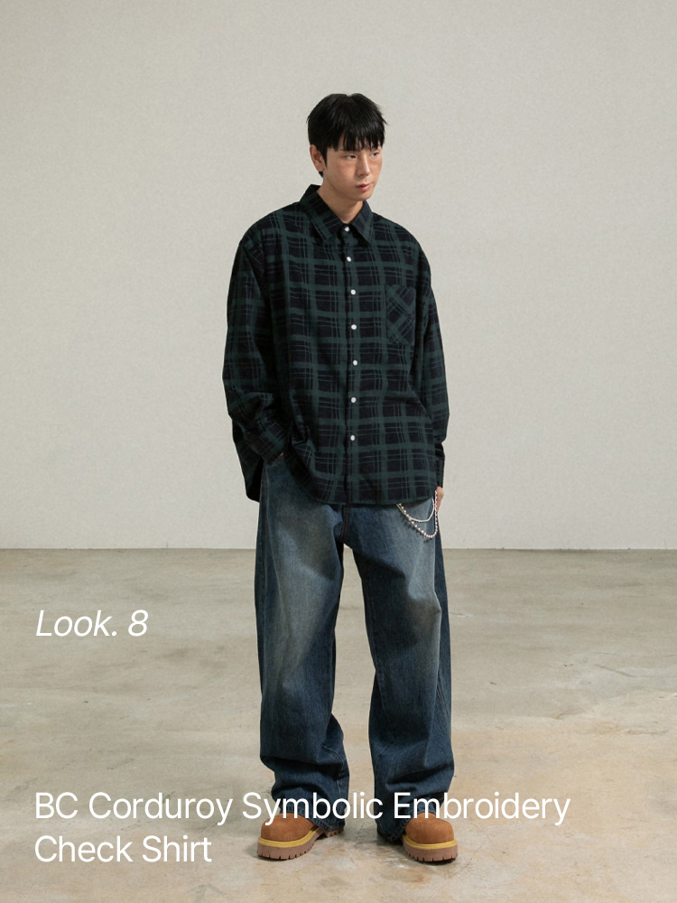 BC 코듀로이 심볼자수 체크셔츠 (NAVY)