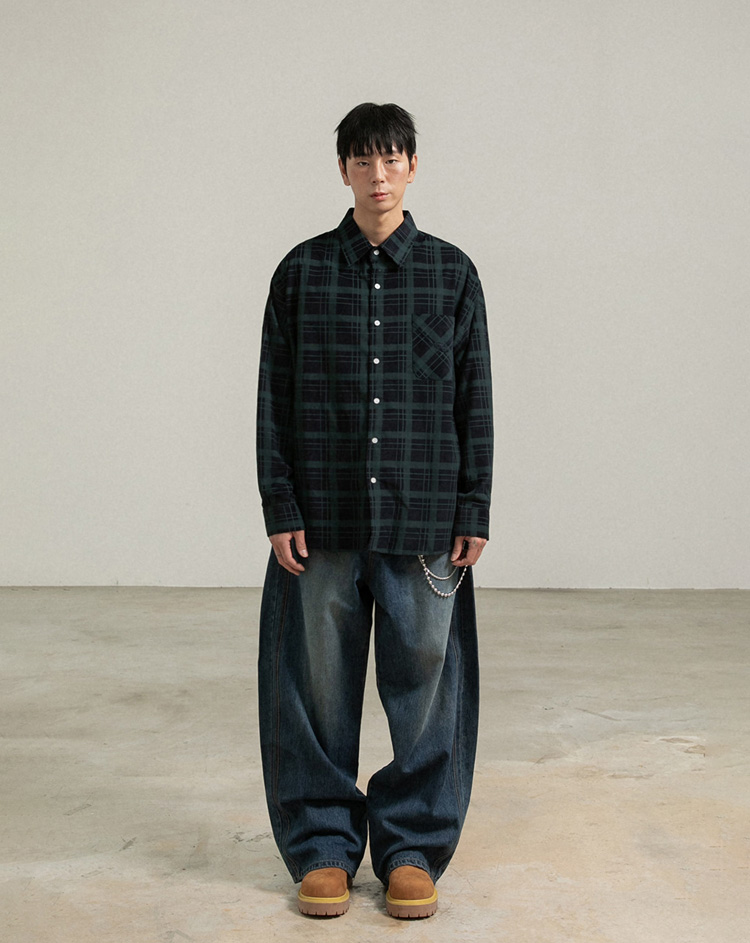 BC 코듀로이 심볼자수 체크셔츠 (NAVY)