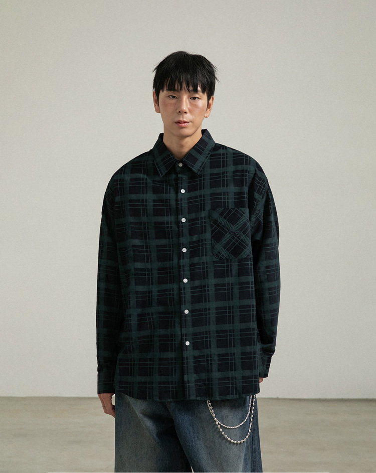 BC 코듀로이 심볼자수 체크셔츠 (NAVY)