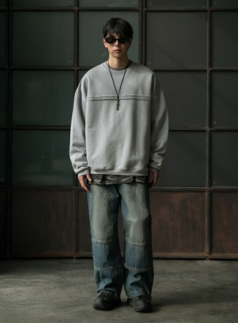 BC 절개 스티치 와이드 데님팬츠 (VINTAGE BLUE)