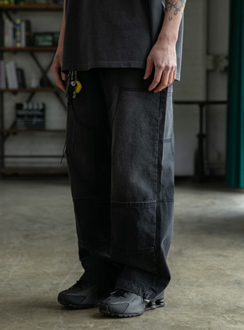 BC 절개 스티치 와이드 데님팬츠 (BLACK)