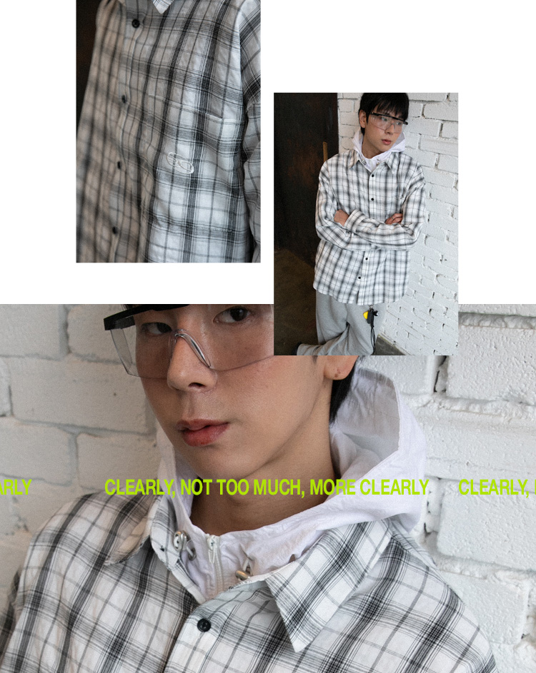 [1+1] BC 포켓 로고자수 체크 셔츠 화이트