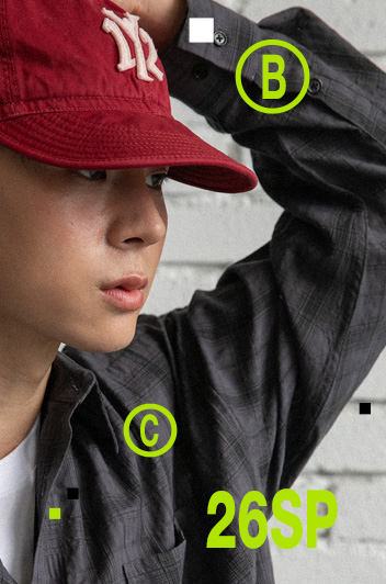 [1+1] BC 포켓 로고자수 체크 셔츠