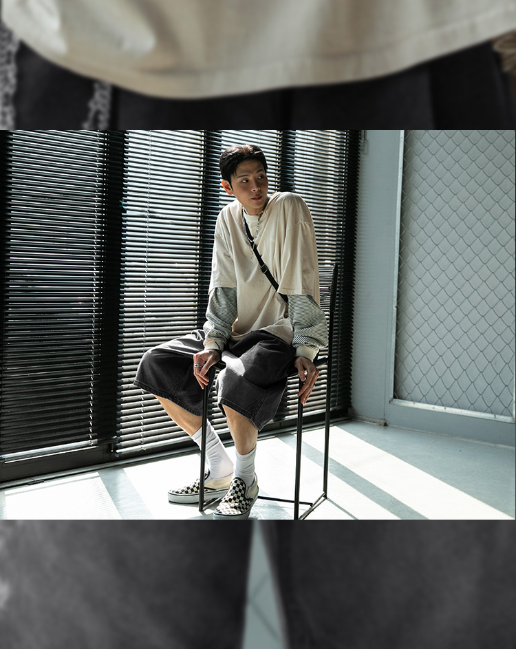 BC 벨트루프 원턱 버뮤다 데님팬츠 (BLACK DENIM)