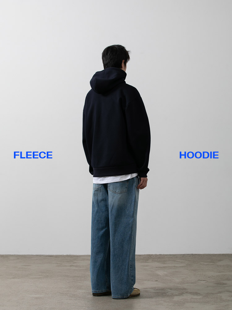 러브미 기모 후드티 네이비