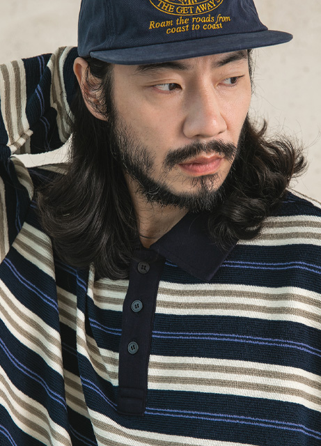 멀티 스트라이프 릴렉스드 카라 롱슬리브