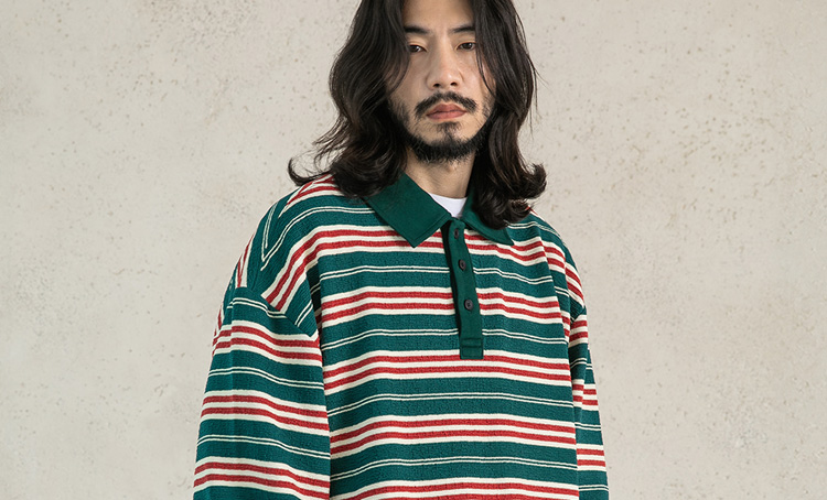 멀티 스트라이프 릴렉스드 카라 롱슬리브