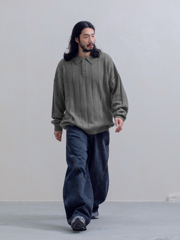 소프트 볼륨 라인드 카라 램스울 니트 5컬러