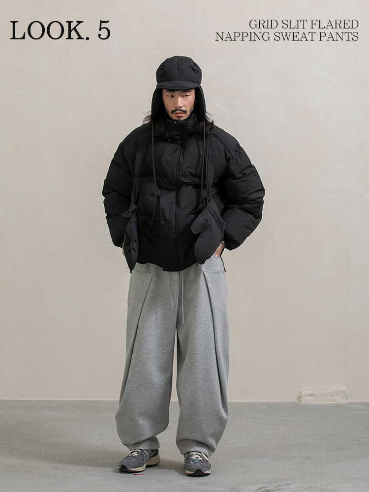 그리드 절개 벌룬 기모 스웨트 팬츠 2컬러